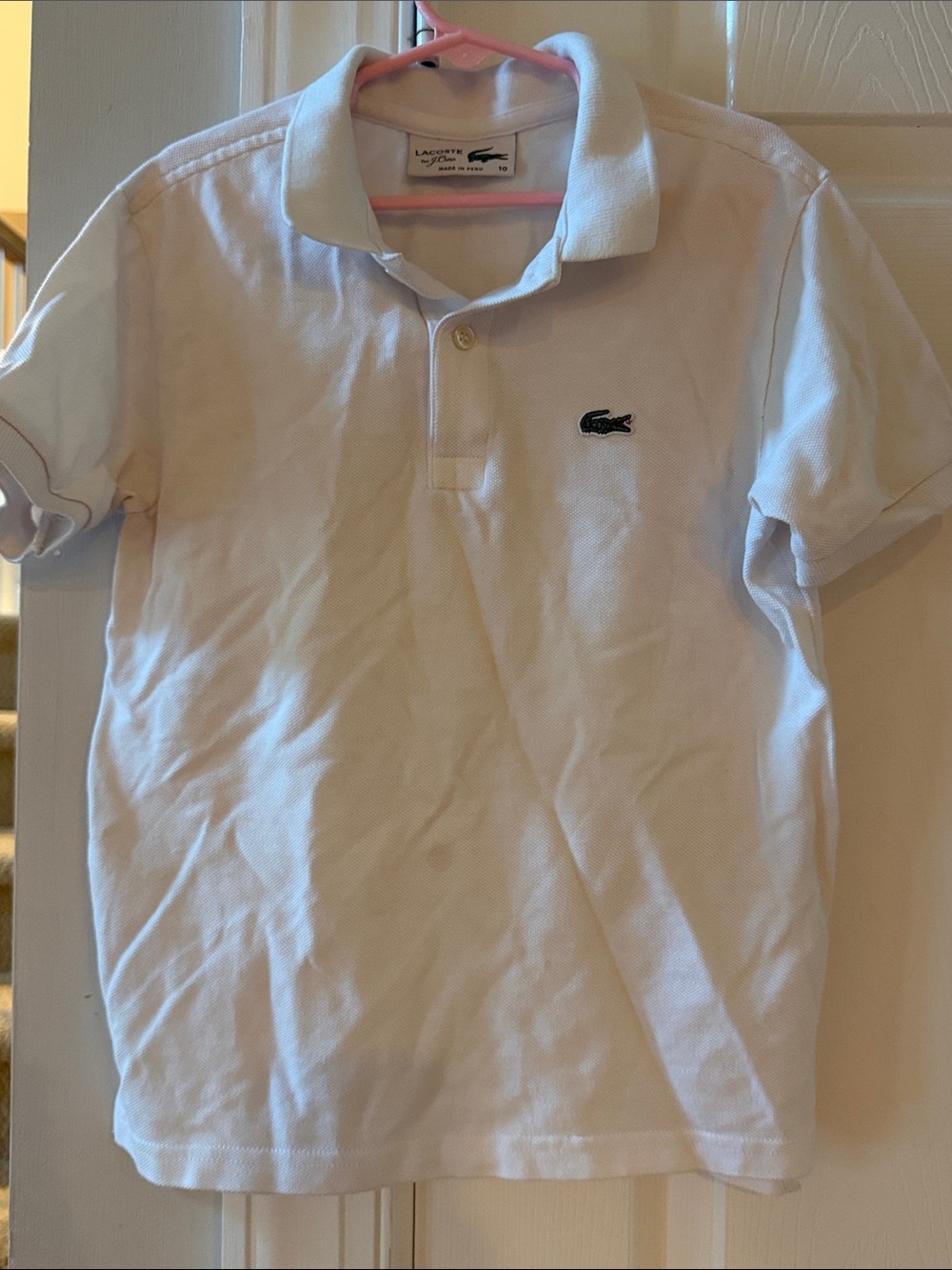 Lacoste Kids White Polo with Green Croc Logo